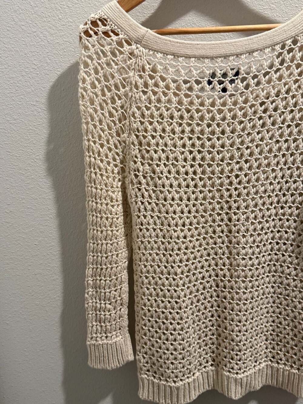 American Eagle Outfitters Cream Open Knit Crochet Fisherman Pullover Sweater - Picture 11 of 11